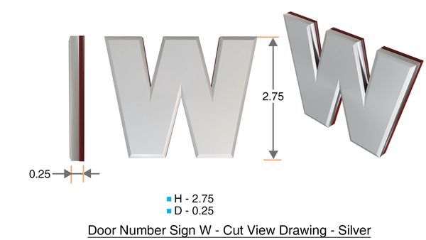 z- APARTMENT, DOOR AND MAILBOX LETTER W SIGN - LETTER SIGN W- SILVER (HIGH QUALITY PLASTIC DOOR SIGNS 0.25 THICK)