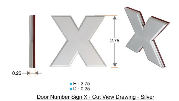 z- APARTMENT, DOOR AND MAILBOX LETTER X SIGN - LETTER SIGN X- SILVER (HIGH QUALITY PLASTIC DOOR SIGNS 0.25 THICK)