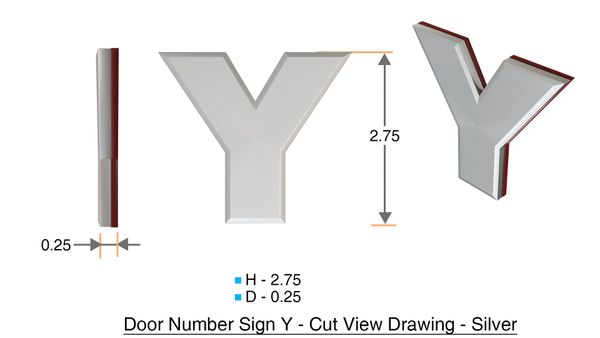 z- APARTMENT, DOOR AND MAILBOX LETTER Y SIGN - LETTER SIGN Y- SILVER (HIGH QUALITY PLASTIC DOOR SIGNS 0.25 THICK)