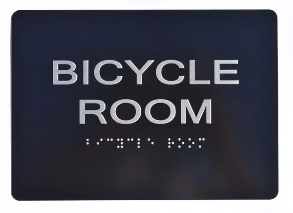 BICYCLE ROOM SIGN- BLACK- BRAILLE (ALUMINUM SIGNS 5X7)- The Sensation Line- Tactile Touch Braille Sign