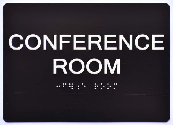 CONFERENCE ROOM Sign- BLACK- BRAILLE (ALUMINUM SIGNS 5X7)- The Sensation Line- Tactile Touch Braille Sign