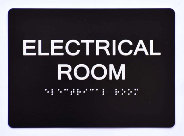 ELECTRICAL ROOM Sign- BLACK- BRAILLE (ALUMINUM SIGNS 5X7)- The Sensation Line- Tactile Touch Braille Sign