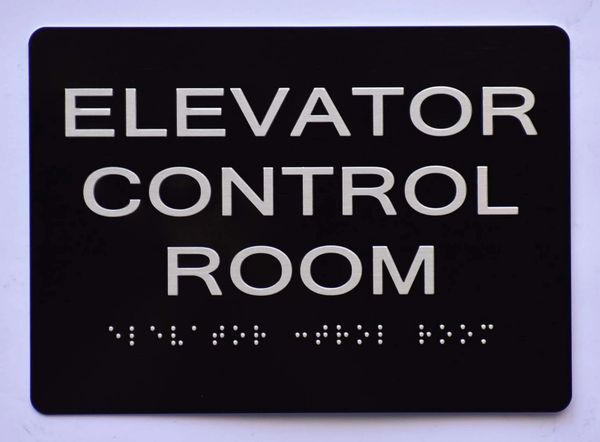 ELEVATOR CONTROL ROOM SIGN- BLACK- BRAILLE (ALUMINUM SIGNS 5X7)- The Sensation Line- Tactile Touch Braille Sign