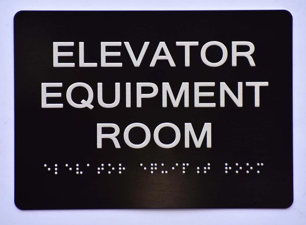 Elevator Equipment Room SIGN- BLACK- BRAILLE (ALUMINUM SIGNS 5X7)- The Sensation Line- Tactile Touch Braille Sign