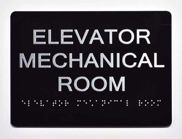 ELEVATOR MECHANICAL ROOM Sign- BLACK- BRAILLE (ALUMINUM SIGNS 5X7)- The Sensation Line