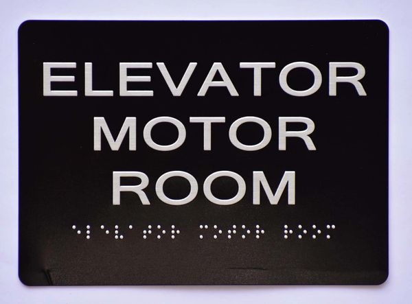 ELEVATOR MOTOR ROOM SIGN- BLACK- BRAILLE (ALUMINUM SIGNS 5X7)- The Sensation Line
