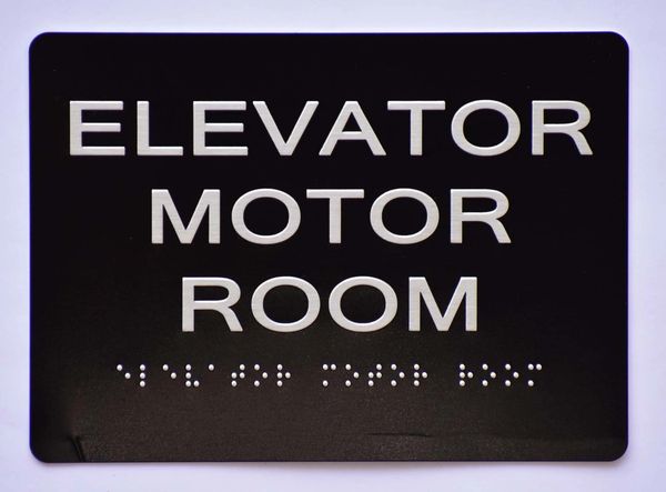 ELEVATOR MOTOR ROOM SIGN- BLACK- BRAILLE (ALUMINUM SIGNS 5X7)- The Sensation Line- Tactile Touch Braille Sign