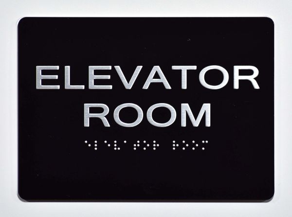 ELEVATOR ROOM SIGN- BLACK- BRAILLE (ALUMINUM SIGNS 5X7)- The Sensation Line- Tactile Touch Braille Sign