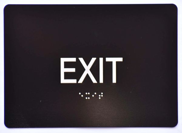 EXIT SIGN- BLACK- BRAILLE (ALUMINUM SIGNS 5X7)- The Sensation Line- Tactile Touch Braille Sign