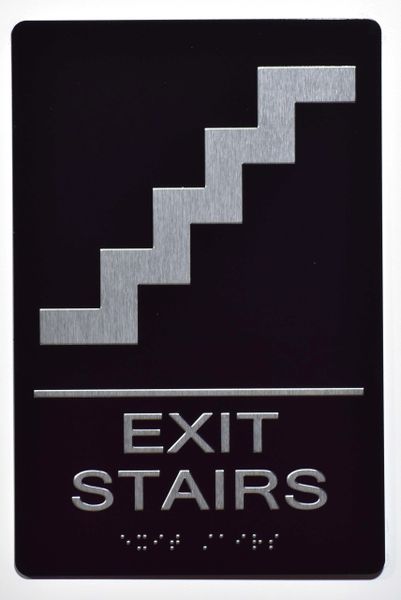 EXIT STAIRS SIGN- BLACK- BRAILLE (ALUMINUM SIGNS 9X6)- The Sensation Line- Tactile Touch Braille Sign