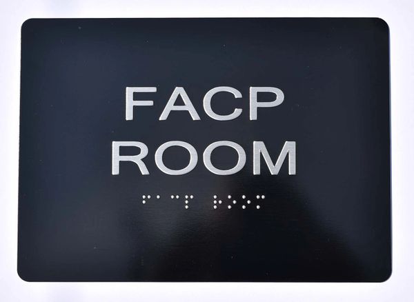 FACP Room SIGN- BLACK-- BRAILLE (ALUMINUM SIGNS 5X7)- The Sensation Line- Tactile Touch Braille Sign