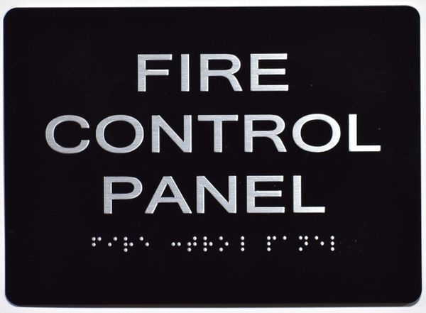 FIRE CONTROL PANEL Sign- BLACK- BRAILLE (ALUMINUM SIGNS 5X7)- The Sensation Line- Tactile Touch Braille Sign