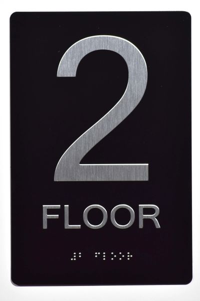 2ND FLOOR SIGN- BLACK- BRAILLE (ALUMINUM SIGNS 9X6)- The Sensation Line- Tactile Touch Braille Sign