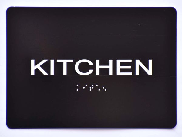 KITCHEN Sign- BLACK- BRAILLE (ALUMINUM SIGNS 5X7)- The Sensation Line- Tactile Touch Braille Sign