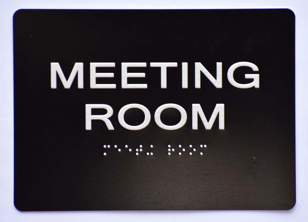 MEETING ROOM Sign- BLACK- BRAILLE (ALUMINUM SIGNS 5X7)- The Sensation Line- Tactile Touch Braille Sign