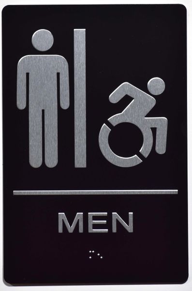 MEN ACCESSIBLE RESTROOM SIGN- BLACK- BRAILLE (ALUMINUM SIGNS 9X6)- The Sensation Line- Tactile Touch Braille Sign