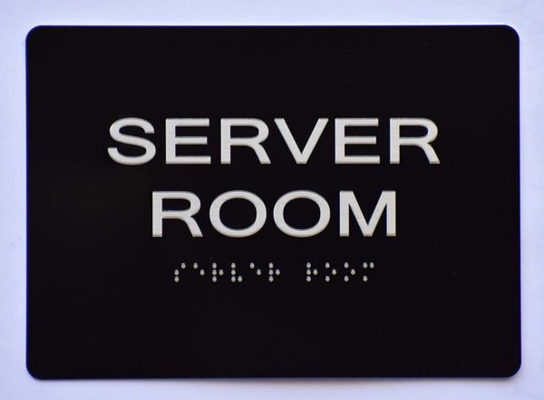 Server Room SIGN- BLACK- BRAILLE (ALUMINUM SIGNS 5X7)- The Sensation Line- Tactile Touch Braille Sign