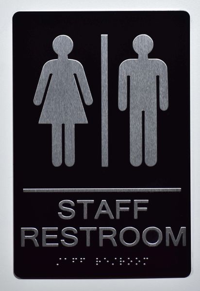 STAFF Restroom Sign- BLACK- BRAILLE (ALUMINUM SIGNS 9X6)- The Sensation Line- Tactile Touch Braille Sign