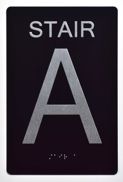 STAIR A SIGN- BLACK- BRAILLE (ALUMINUM SIGNS 9X6)- The Sensation Line- Tactile Touch Braille Sign