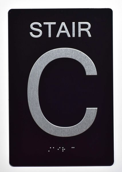 STAIR C SIGN- BLACK- BRAILLE (ALUMINUM SIGNS 9X6)- The Sensation Line- Tactile Touch Braille Sign