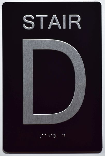 STAIR D SIGN- BLACK- BRAILLE (ALUMINUM SIGNS 9X6)- The Sensation Line- Tactile Touch Braille Sign