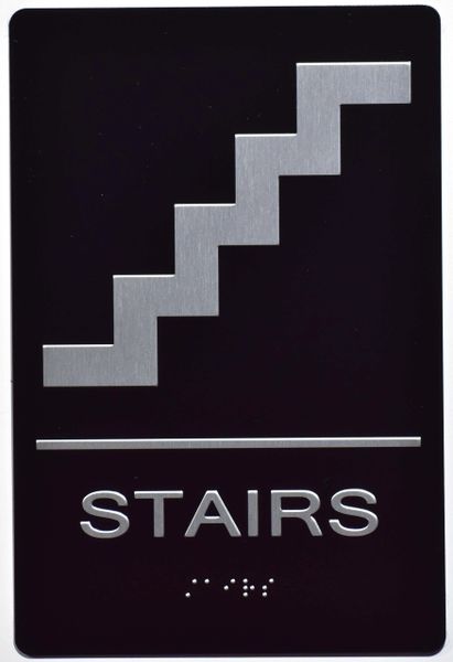 STAIRS SIGN- BLACK- BRAILLE (ALUMINUM SIGNS 9X6)- The Sensation Line- Tactile Touch Braille Sign