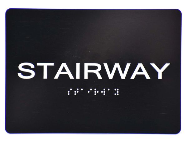 Stairway SIGN- BLACK- BRAILLE (ALUMINUM SIGNS 5X7)- The Sensation Line- Tactile Touch Braille Sign