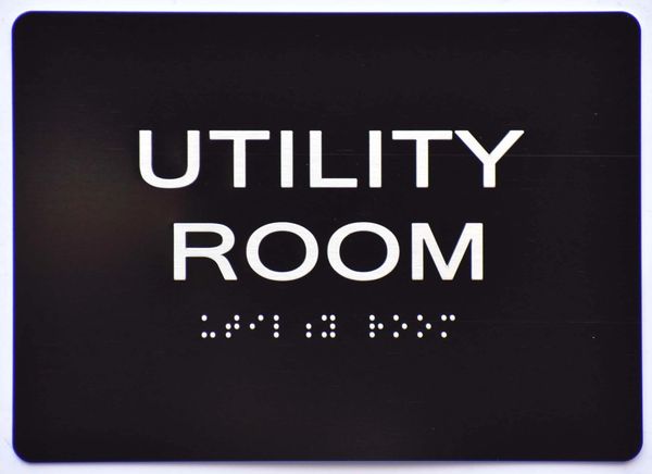 UTILITY ROOM SIGN- BLACK- BRAILLE (ALUMINUM SIGNS 5X7)- The Sensation Line- Tactile Touch Braille Sign
