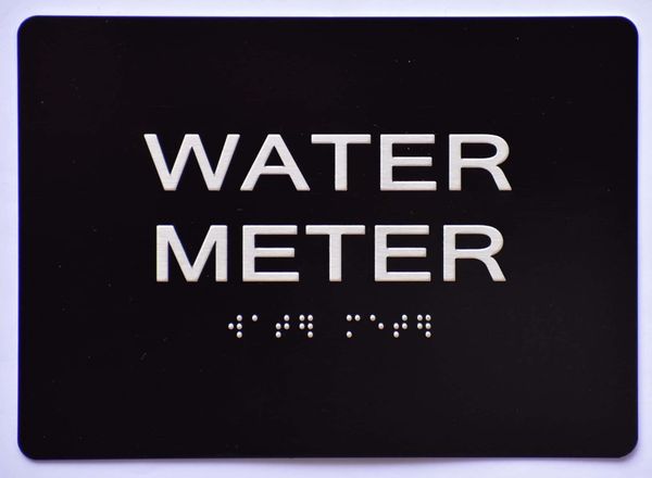 WATER METER SIGN- BLACK- BRAILLE (ALUMINUM SIGNS 5X7)- The Sensation Line- Tactile Touch Braille Sign