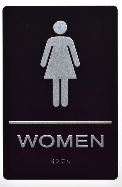 WOMEN Restroom Sign- BLACK- BRAILLE (ALUMINUM SIGNS 9X6)- The Sensation Line- Tactile Touch Braille Sign
