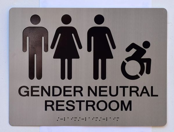 GENDER NEUTRAL UNISEX ACCESSIBLE RESTROOM SIGN - SILVER