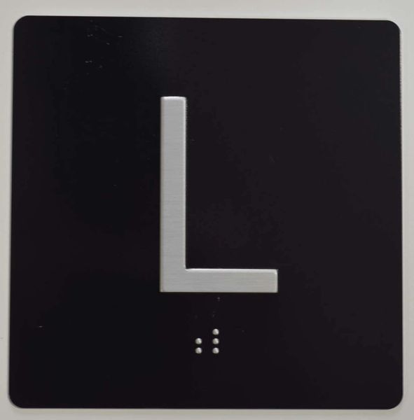 ELEVATOR JAMB- L - BLACK (ALUMINUM SIGNS 4X4)- BRAILLE - The Sensation Line- Tactile Touch Braille Sign