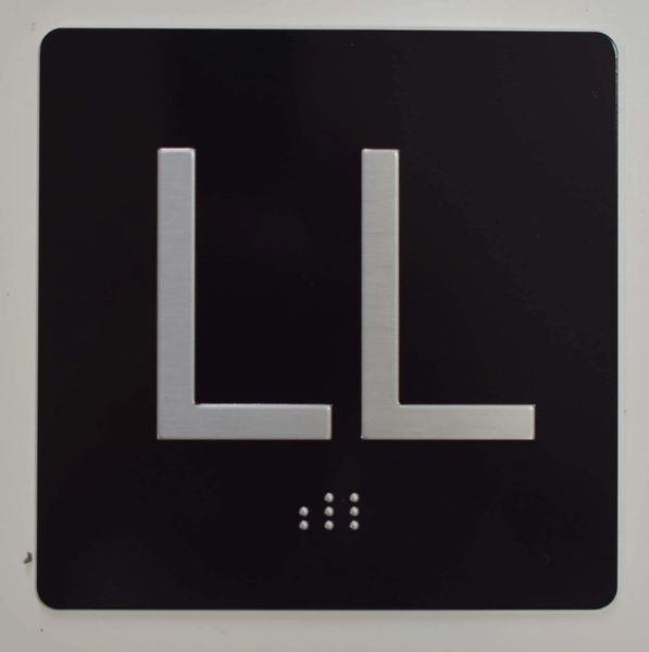 ELEVATOR JAMB- LL - BLACK (ALUMINUM SIGNS 4X4)- BRAILLE - The Sensation Line- Tactile Touch Braille Sign