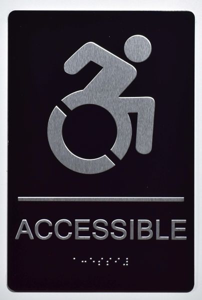 ACCESSIBLE SIGN - BLACK- BRAILLE (ALUMINUM SIGNS 9X6)- The Sensation Line- Tactile Touch Braille Sign