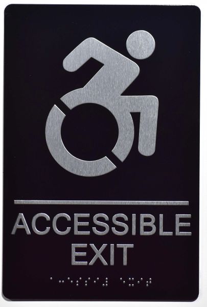 ACCESSIBLE EXIT Sign- BLACK- BRAILLE (ALUMINUM SIGNS 9X6)- The Sensation Line- Tactile Touch Braille Sign