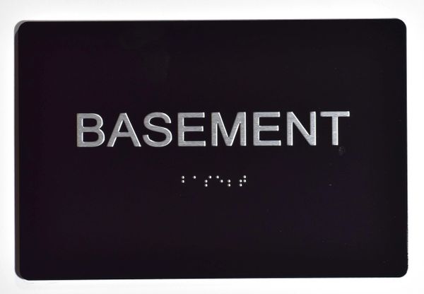 BASEMENT SIGN - BLACK- BRAILLE (ALUMINUM SIGNS 5X7)- The Sensation Line- Tactile Touch Braille Sign