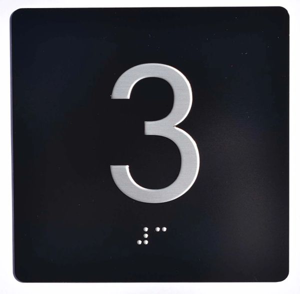 ELEVATOR JAMB- 3 - BLACK (ALUMINUM SIGNS 4X4)- BRAILLE- The Sensation Line- Tactile Touch Braille Sign