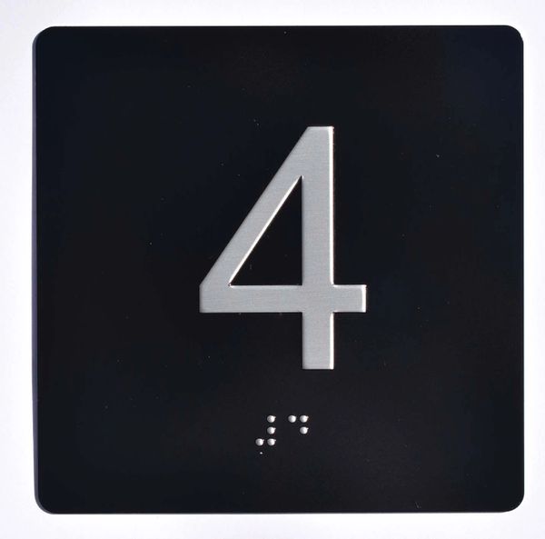 ELEVATOR JAMB- 4 - BLACK (ALUMINUM SIGNS 4X4)- BRAILLE- The Sensation Line- Tactile Touch Braille Sign