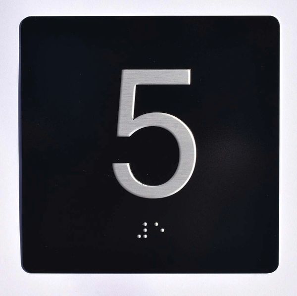 ELEVATOR JAMB- 5 - BLACK (ALUMINUM SIGNS 4X4)- BRAILLE- The Sensation Line- Tactile Touch Braille Sign