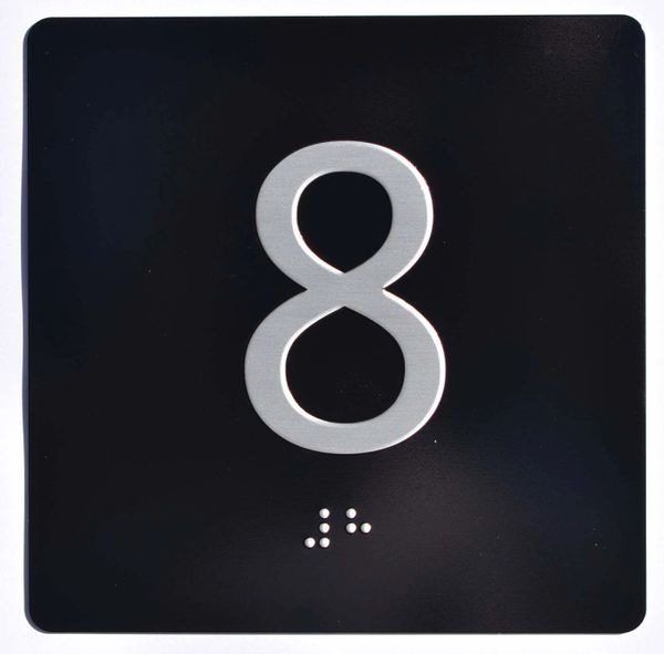 ELEVATOR JAMB- 8 - BLACK (ALUMINUM SIGNS 4X4)- BRAILLE- The Sensation Line- Tactile Touch Braille Sign