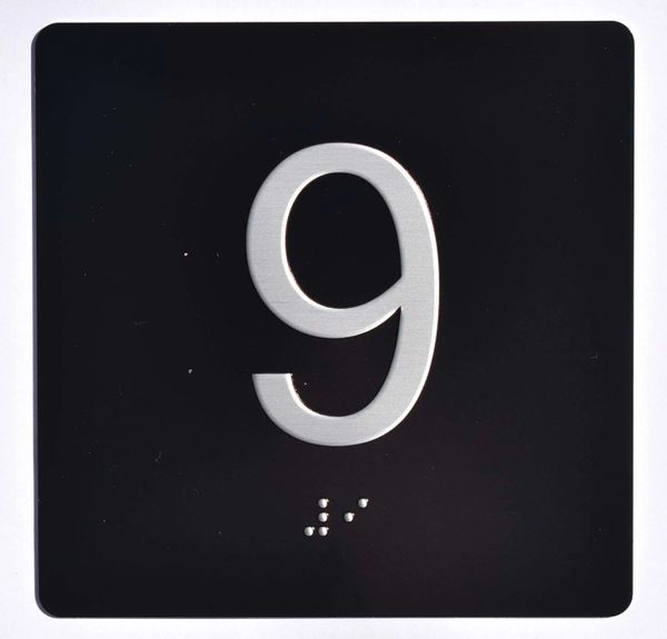 ELEVATOR JAMB- 9 - BLACK (ALUMINUM SIGNS 4X4)- BRAILLE- The Sensation Line- Tactile Touch Braille Sign