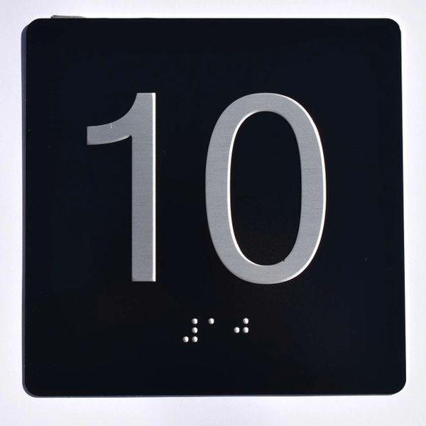 ELEVATOR JAMB- 10 - BLACK (ALUMINUM SIGNS 4X4)- BRAILLE- The Sensation Line- Tactile Touch Braille Sign