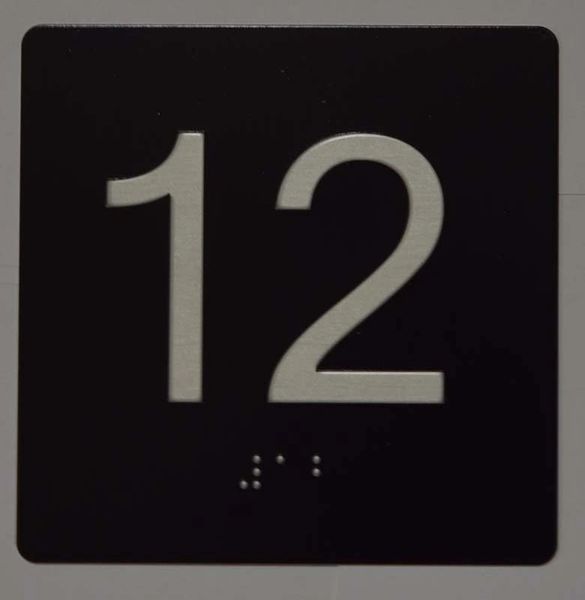 ELEVATOR JAMB- 12 - BLACK (ALUMINUM SIGNS 4X4)- BRAILLE- The Sensation Line- Tactile Touch Braille Sign