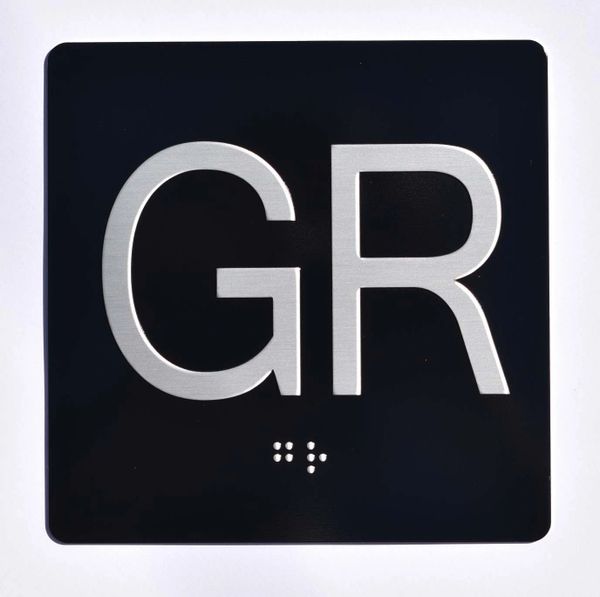 ELEVATOR JAMB- GR - BLACK (ALUMINUM SIGNS 4X4)- BRAILLE- The Sensation Line- Tactile Touch Braille Sign