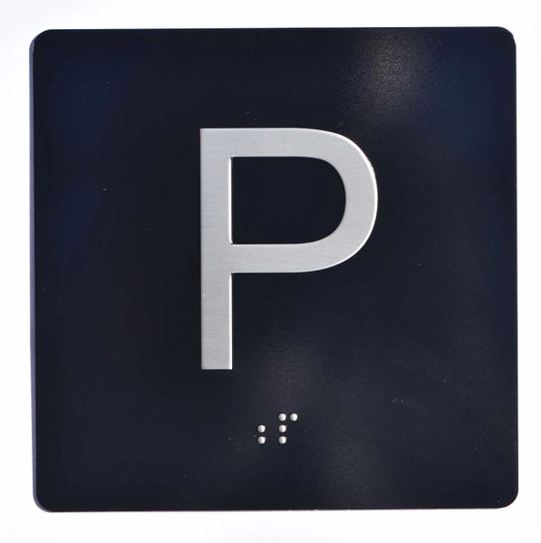 ELEVATOR JAMB- P - BLACK (ALUMINUM SIGNS 4X4)- BRAILLE- The Sensation Line- Tactile Touch Braille Sign