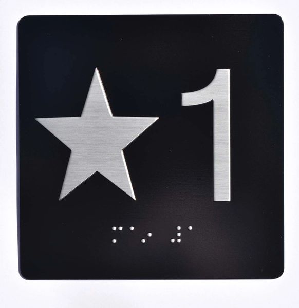 ELEVATOR JAMB- STAR 1 - BLACK (ALUMINUM SIGNS 4X4)- BRAILLE- The Sensation Line- Tactile Touch Braille Sign