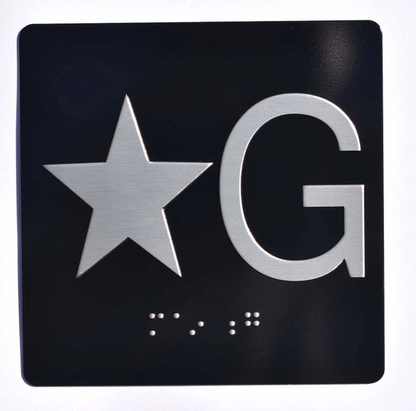 ELEVATOR JAMB- STAR G – BLACK (ALUMINUM SIGNS 4X4)- BRAILLE- The Sensation Line- Tactile Touch Braille Sign