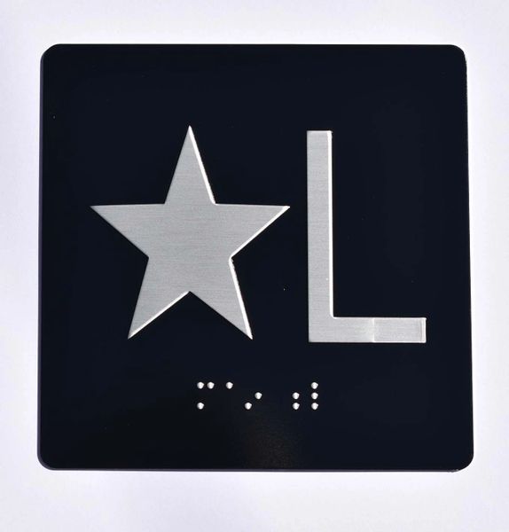 ELEVATOR JAMB- STAR L – BLACK (ALUMINUM SIGNS 4X4)- BRAILLE- The Sensation Line- Tactile Touch Braille Sign