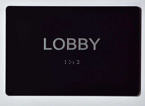LOBBY SIGN - BLACK- BRAILLE (ALUMINUM SIGNS 5X7) - The Sensation Line- Tactile Touch Braille Sign