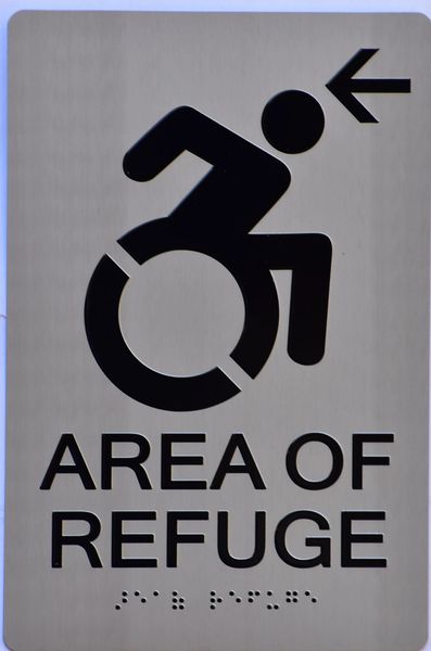 AREA OF REFUGE LEFT SIGN – SILVER (ALUMINUM SIGNS 9X6)